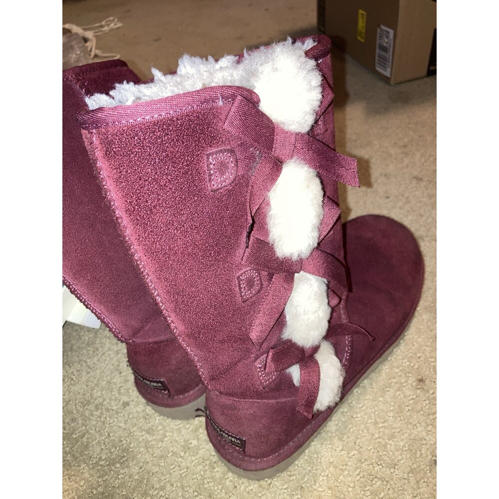 Koolaburra Style 1015 Burgundy Red Suede Faux Fur Lined Bow Knee High Boot 9